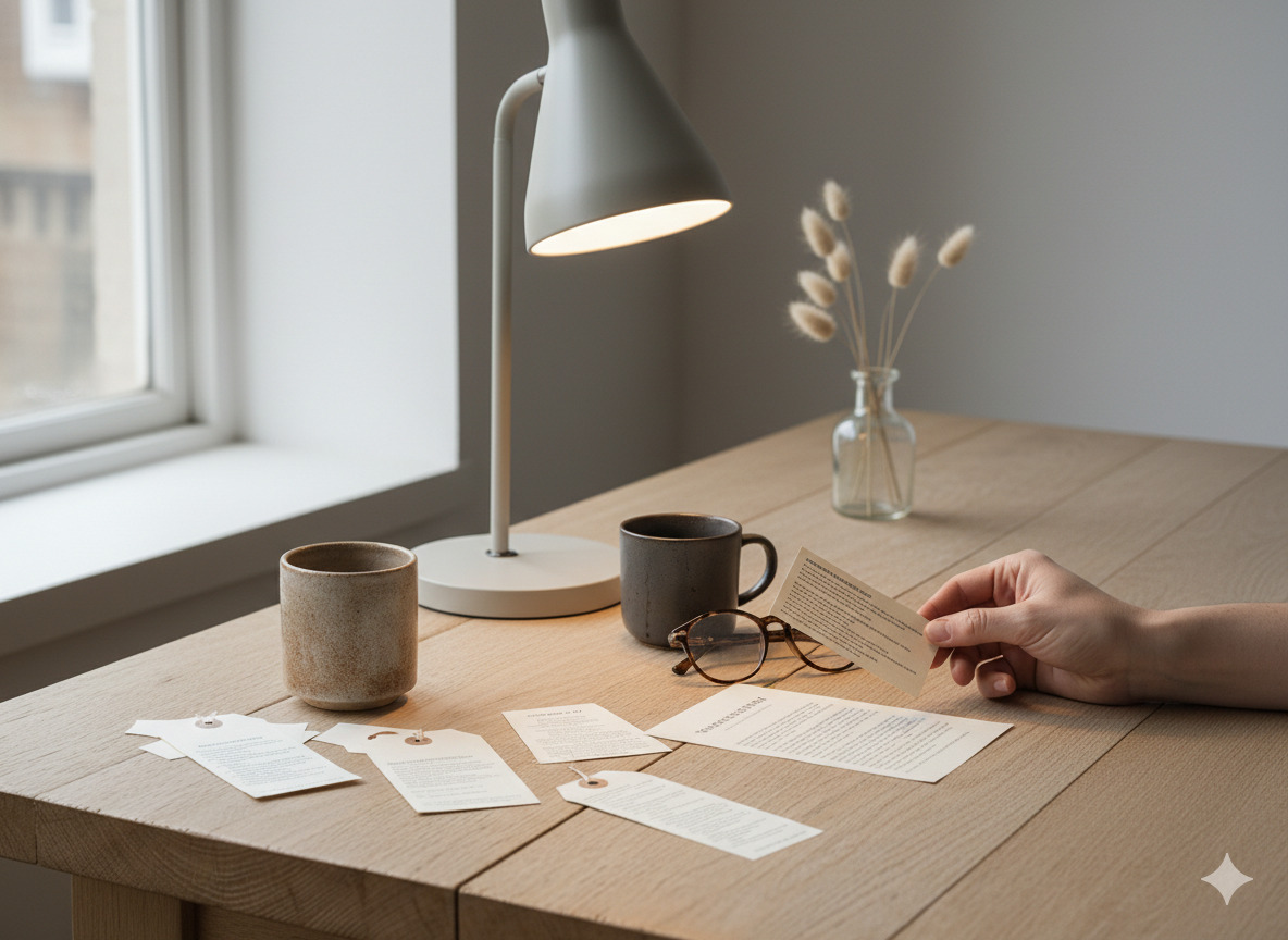 Muted desk scene with lamp and paper suggesting careful reading of supplement leaflets